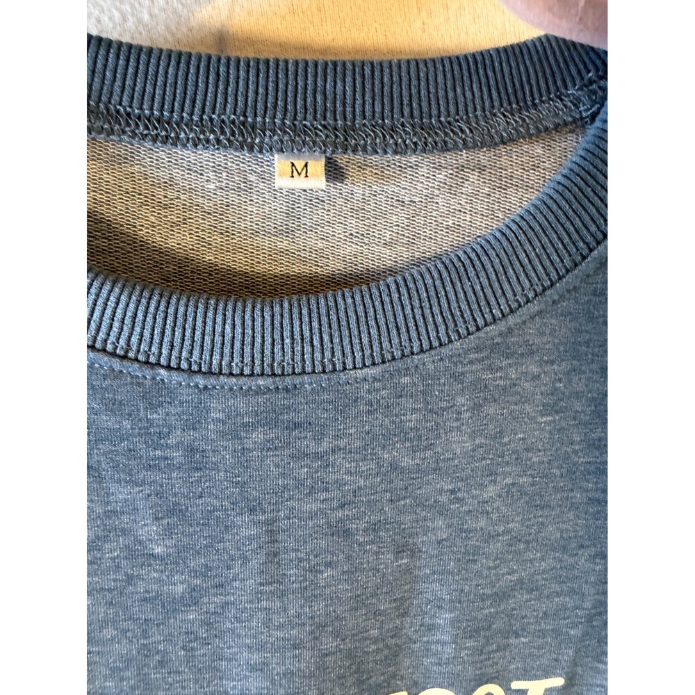But First Coffee Graphic Sweatshirt Womens Medium Blue Heather Crewneck Pullover - Picture 3 of 7
